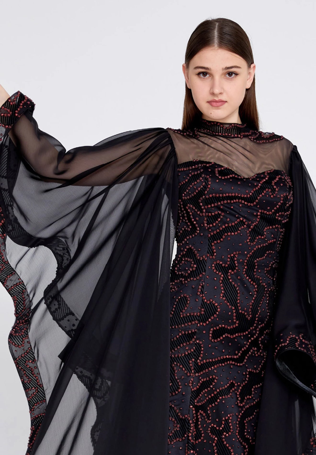 Long Sleeve Maxi Chiffon Mermaid Regular Prom Dress