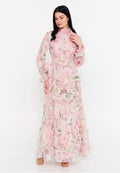 Long sleeve maxi chiffon column regular casual dress powder pink