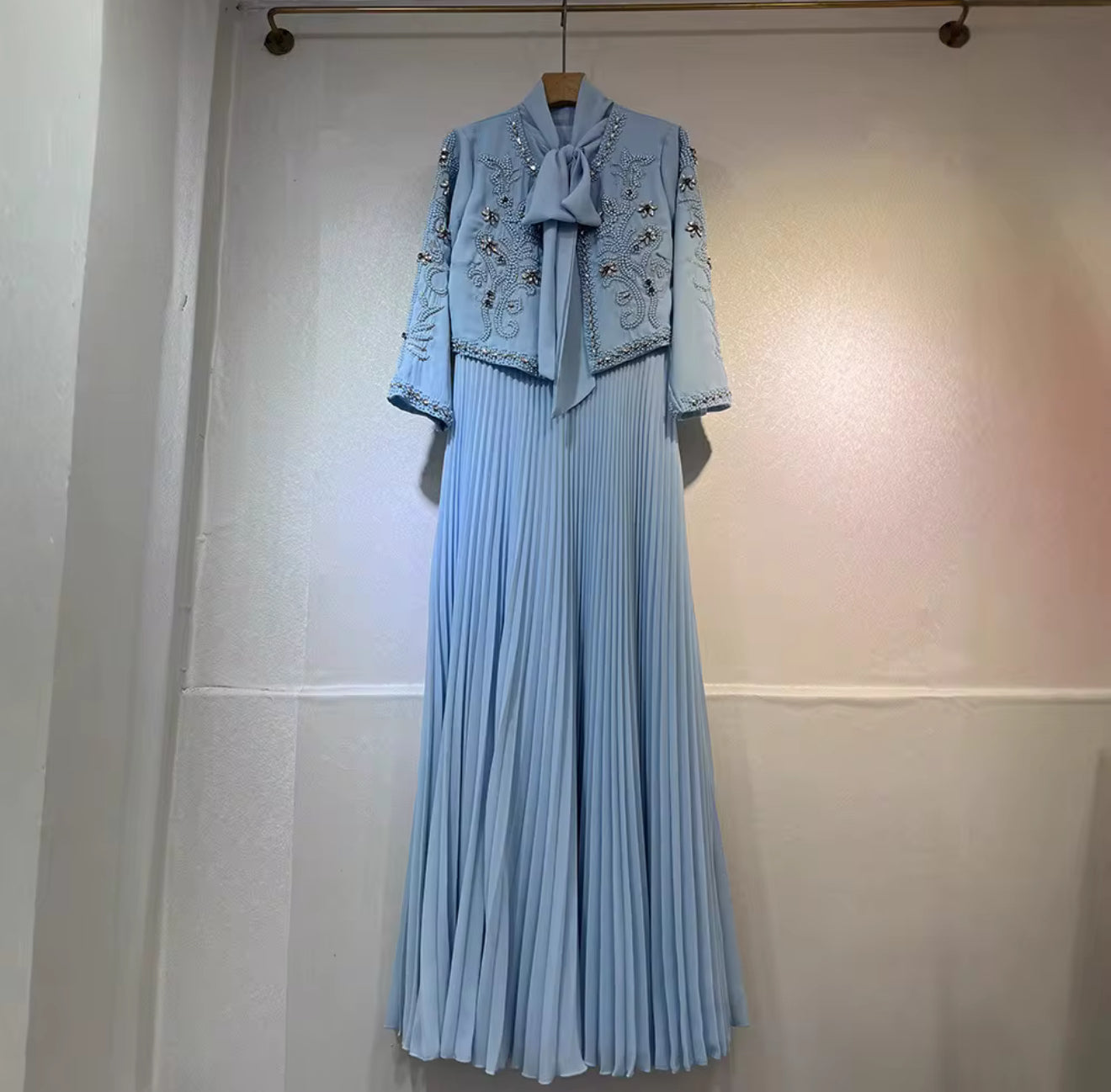 Two piece Jacket Sleeveless Pleated evening Dresses Elegant