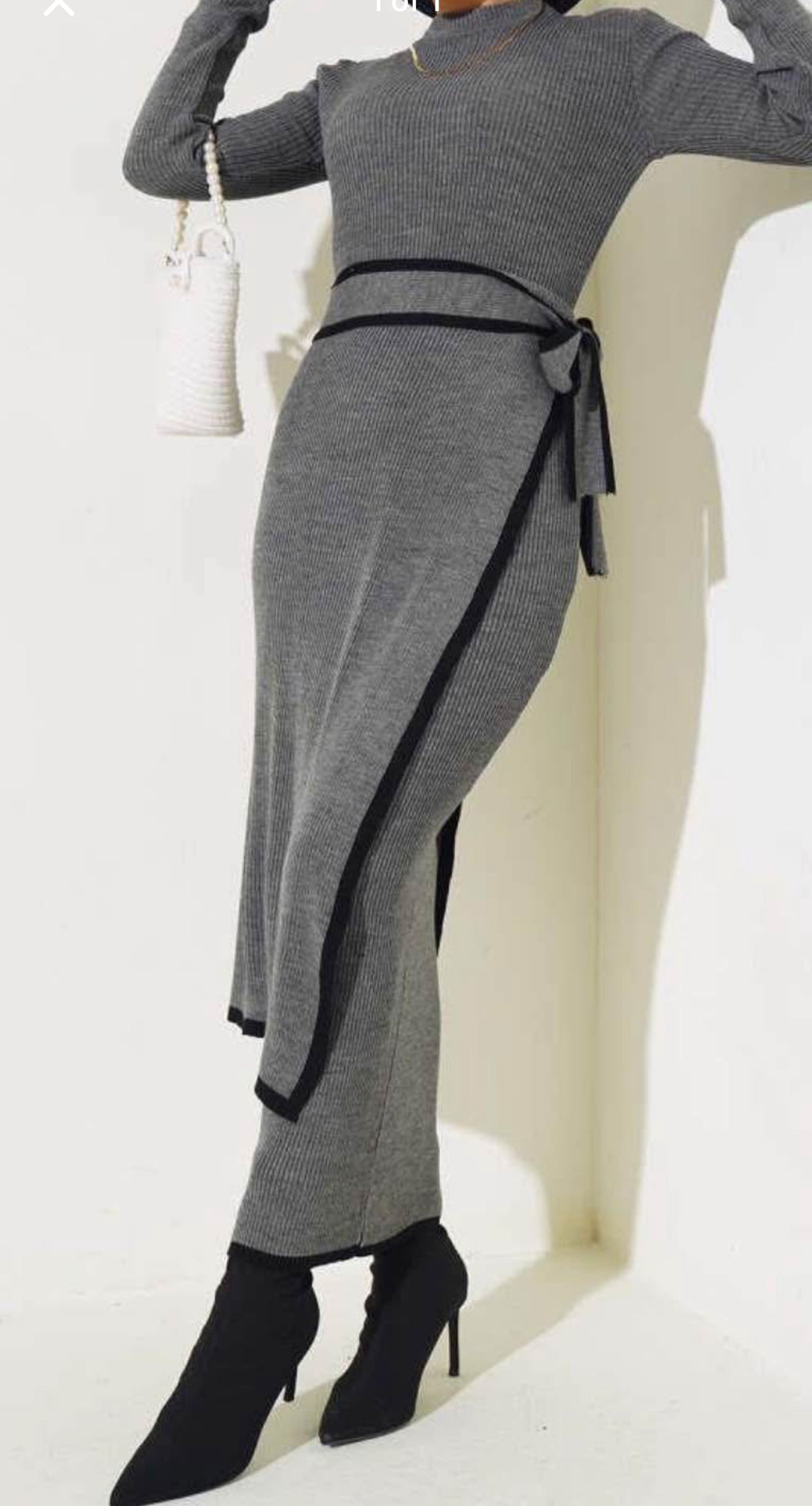 Fashion Half Collar Knit Long Dress Lace-up Long Sleeve Slim Elegant Dresses Spicy Girl Winter Autumn Knitwear Dress Ladies