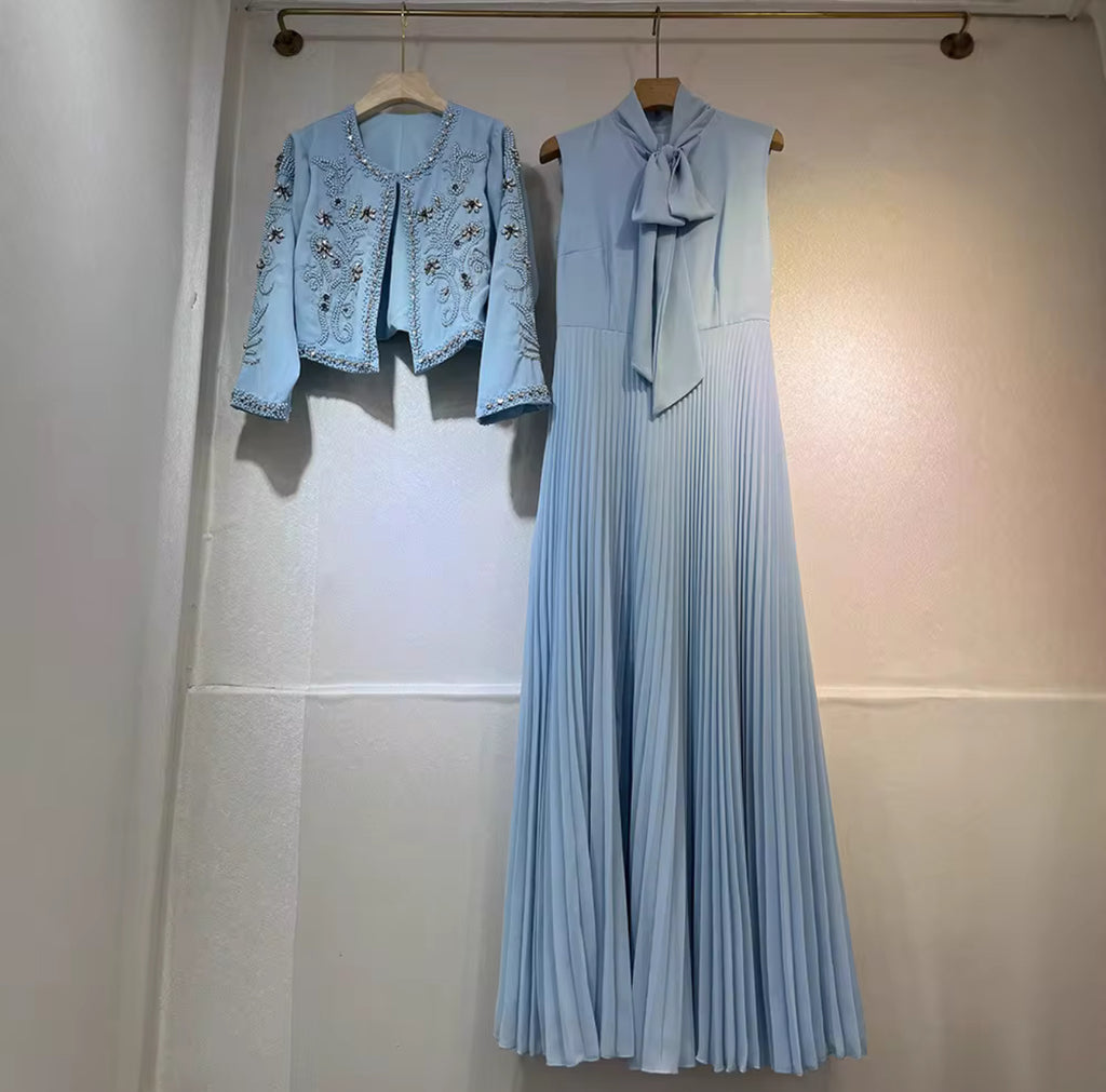 Two piece Jacket Sleeveless Pleated evening Dresses Elegant