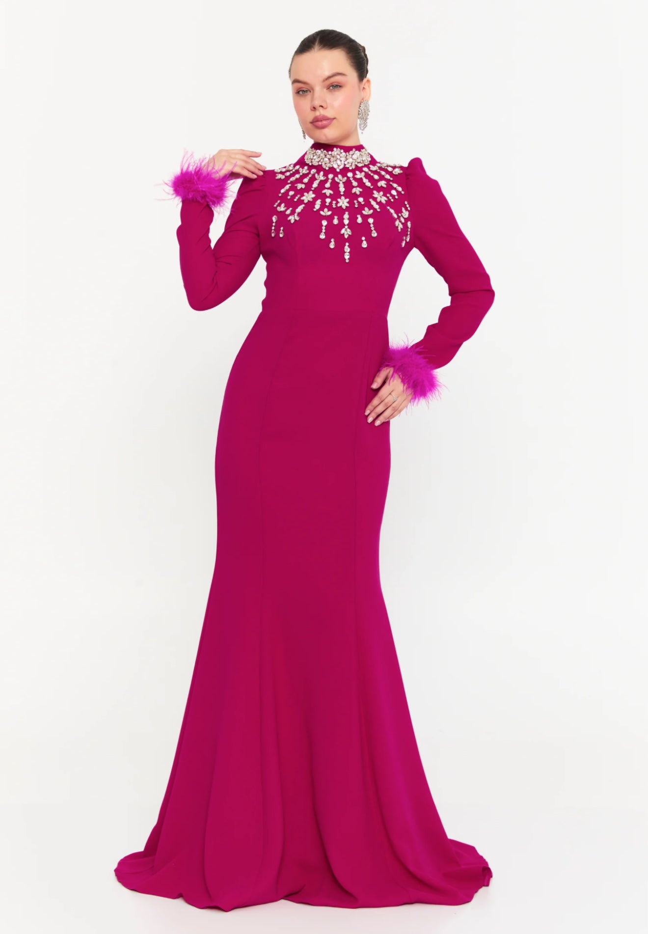 Long Sleeve Maxi Viscose Mermaid Regular Wedding Guest Dress
