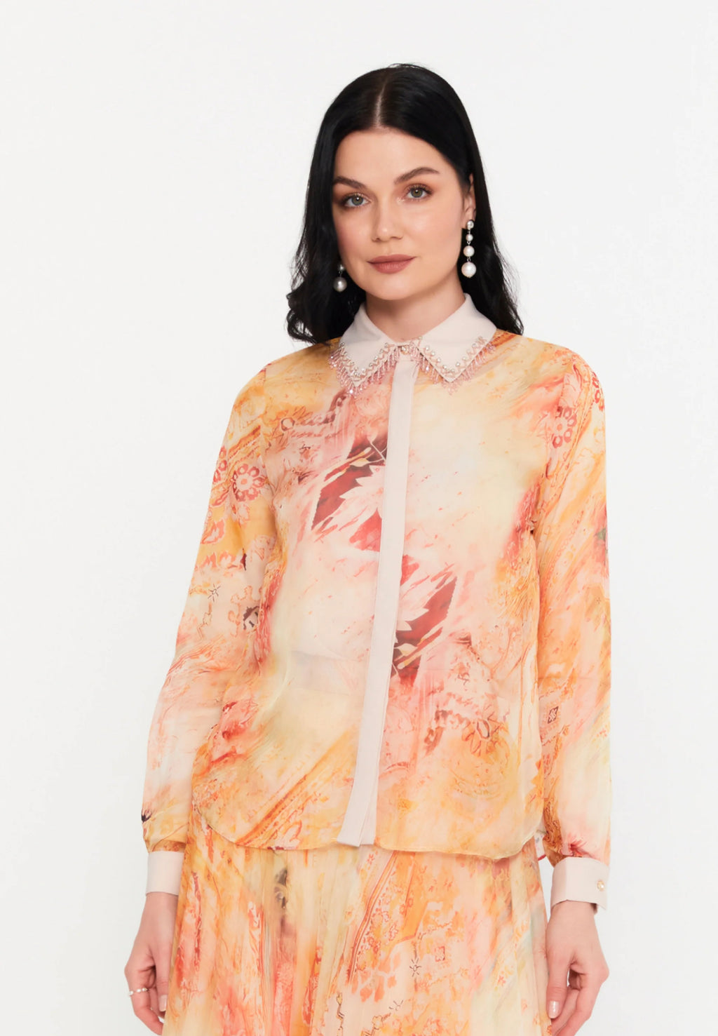 Long sleeve chiffon regular three-piece outfit -Orange /36,38,40,42