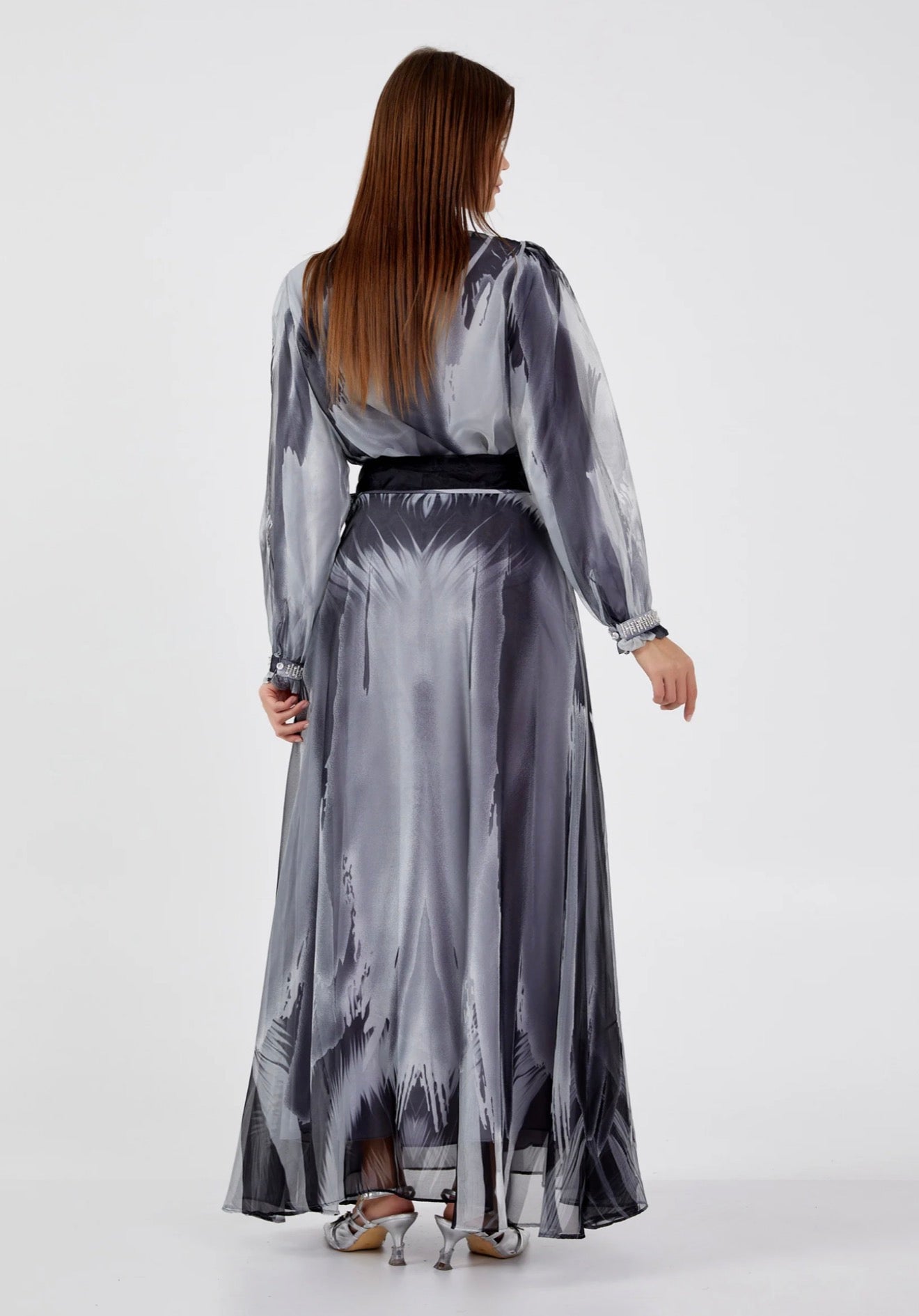Long Sleeve Chiffon Patterned Regular Two-Piece Outfit
