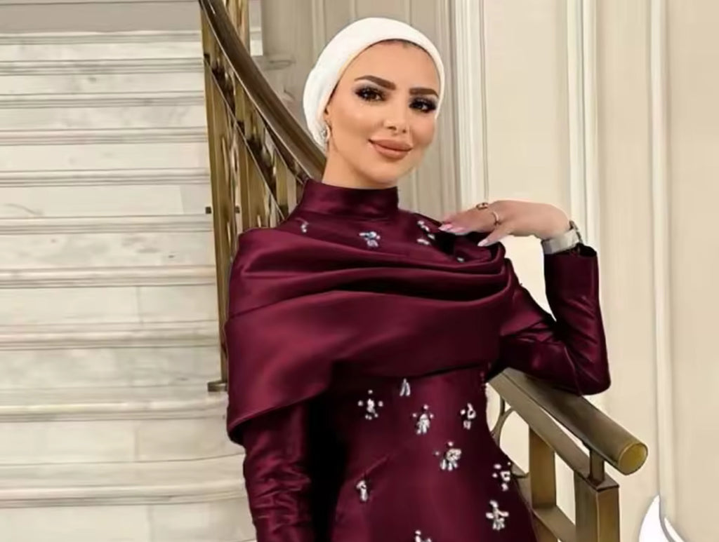 Burgundy High Collar Rhinestones Bespoke all Occasions dress