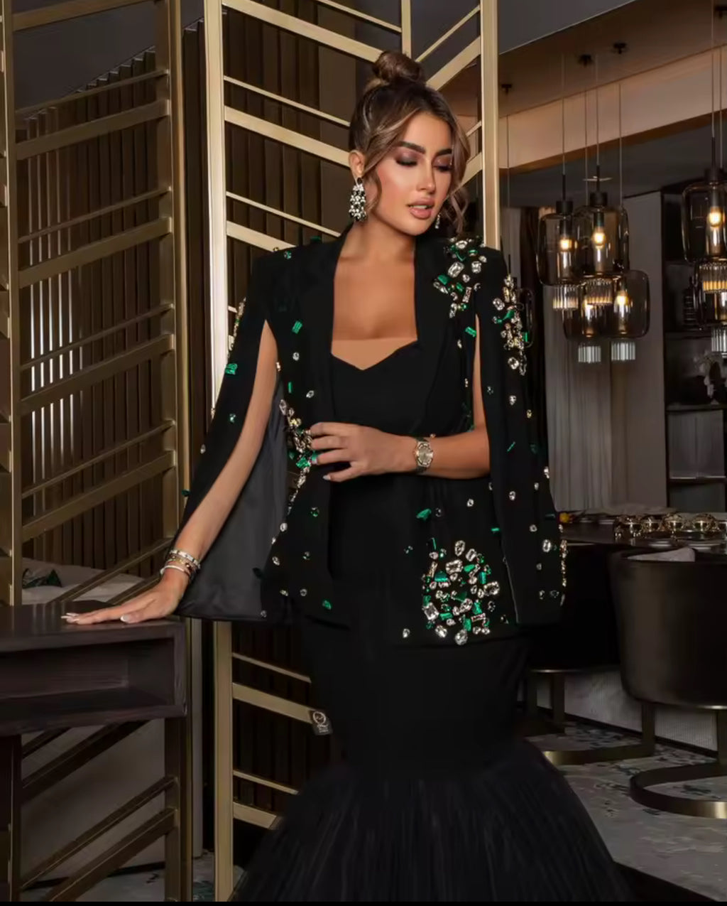 Evening Dresses Green Crystal Beads Prom Dresses Jacket