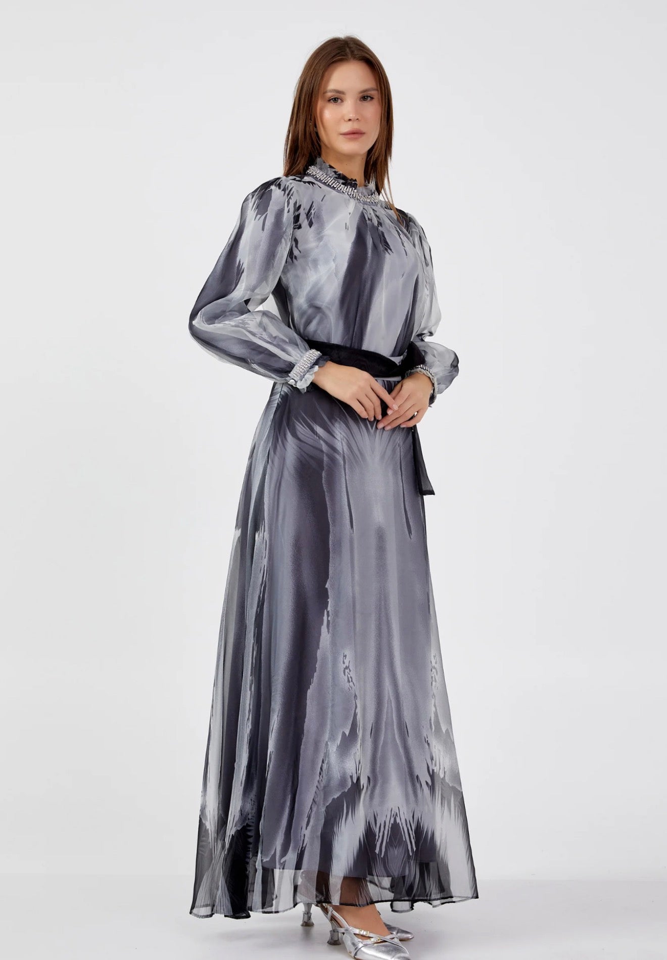 Long Sleeve Chiffon Patterned Regular Two-Piece Outfit